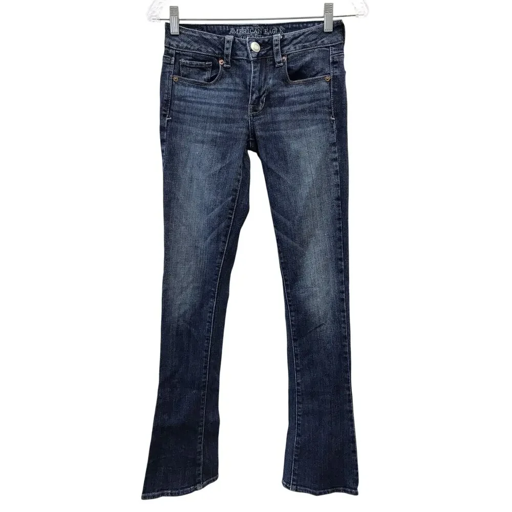 American Eagle Outfitters Jeans Womens 2 Skinny Kick Stretch Bootcut Denim Blue - Picture 1 of 11